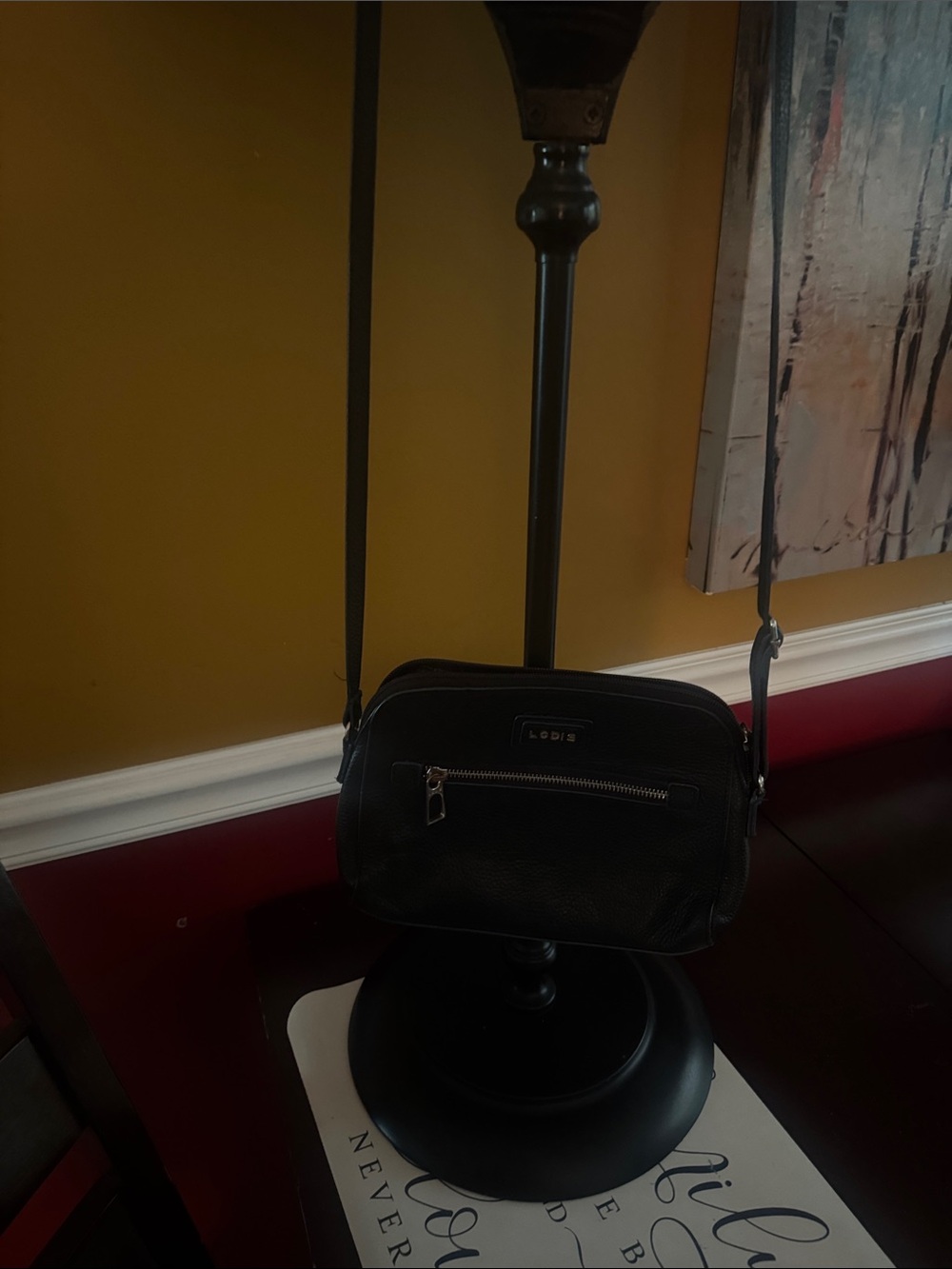 Lodis Black Pebbled Leather Messenger Crossbody